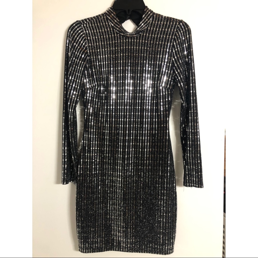 Black and Silver Sequin Homecoming Dress